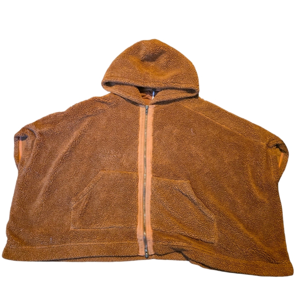 Free People Hooded Faux Sherpa Oversized Poncho Front Pocket Size XS/S